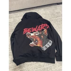 Lost Angels Black "BEWARE" Doberman Dog Graphic Hoodie 2XL Streetwear Y2K
